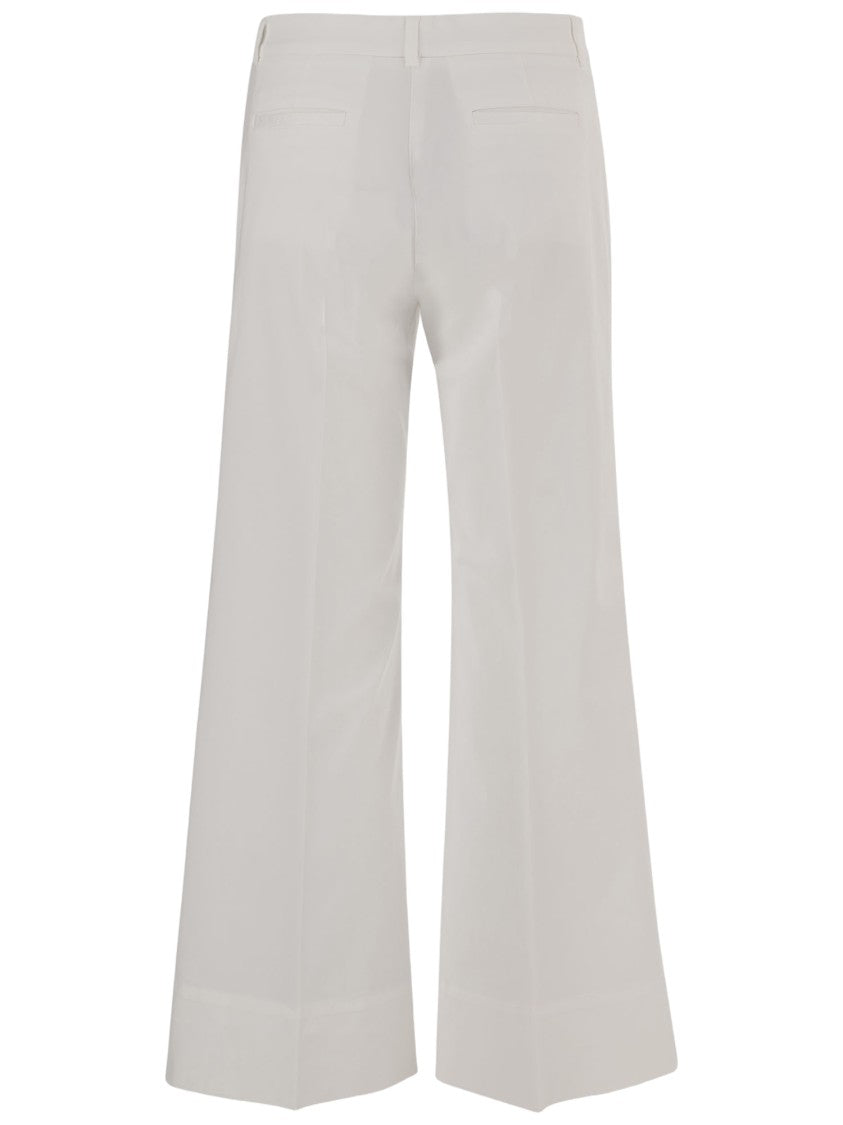 Ql2 Flared Stretch Cotton Pants With Pressed Crease