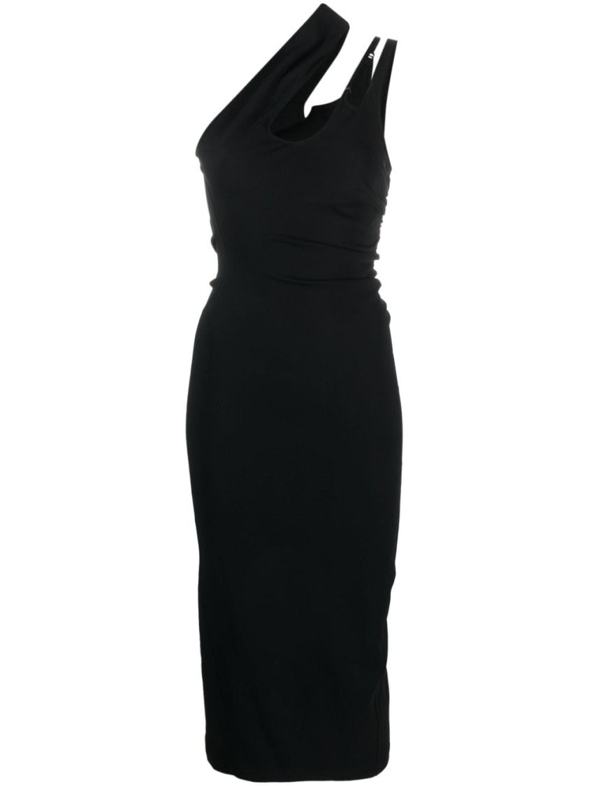 Mugler Asymmetric Black Midi Dress