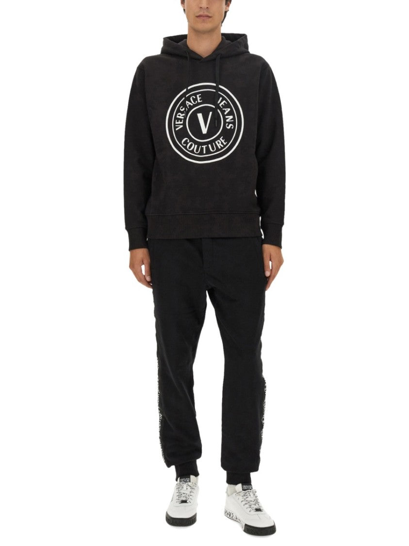 Versace Jeans Couture Logo-Emblazoned Black Sweatshirt With Classic Hood