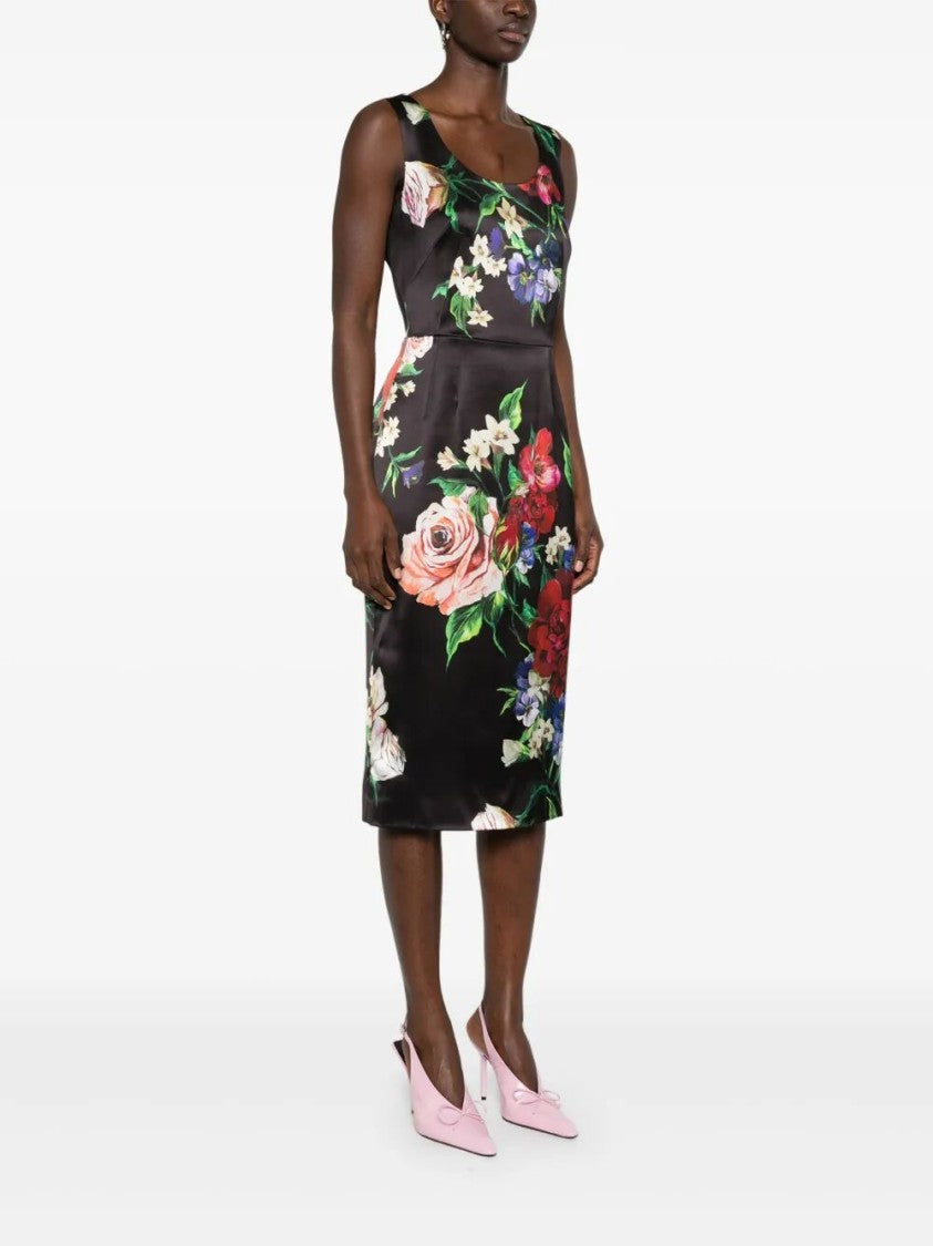 Dolce & Gabbana Fitted Floral Print Midi Dress