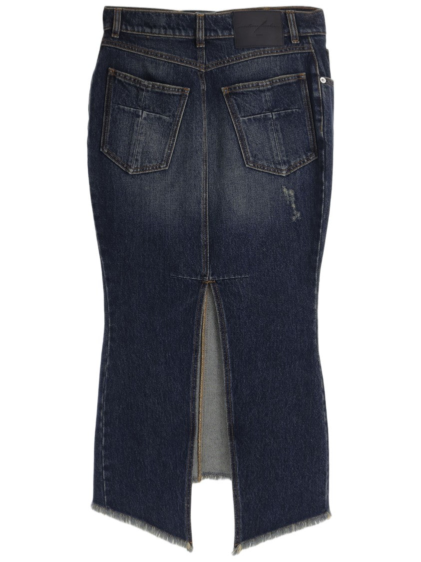 Matieres Fecales Dark Washed Cotton Denim Midi Skirt With Fitted Silhouette