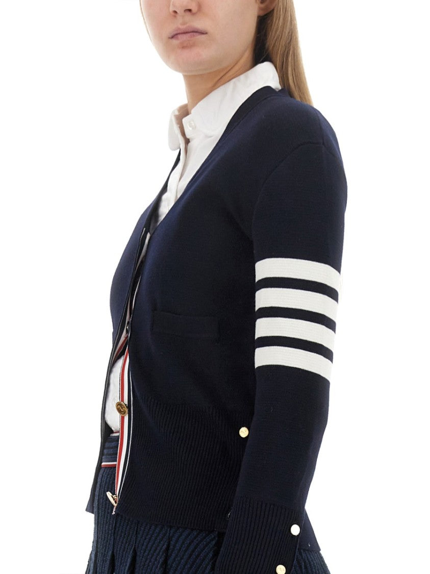 Thom Browne V-Neck Virgin Wool Cardigan With Striped Detailing