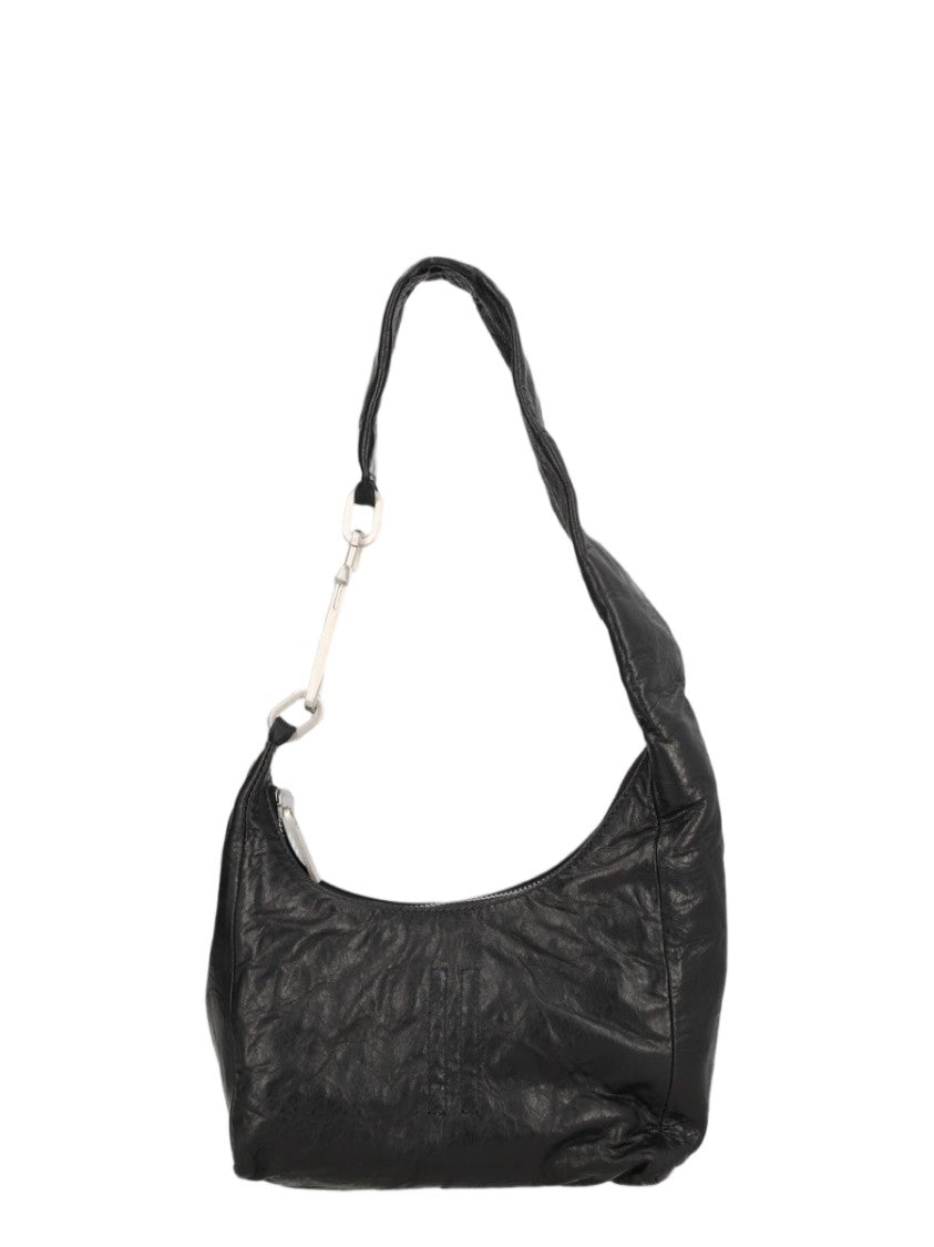 Rick Owens Compact Black Shoulder Bag With Curved Zipper Closure