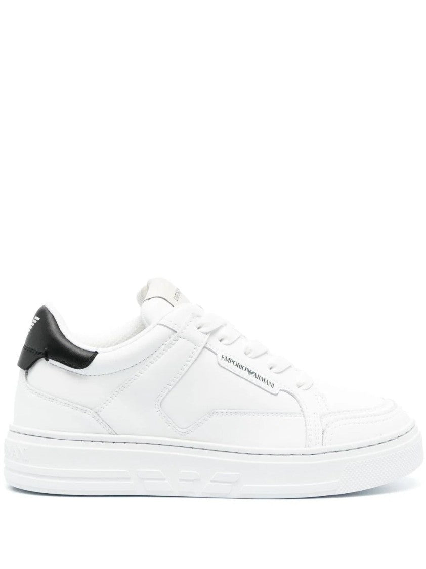 Emporio Armani Minimalist White Trainers With Contrasting Heel Tab