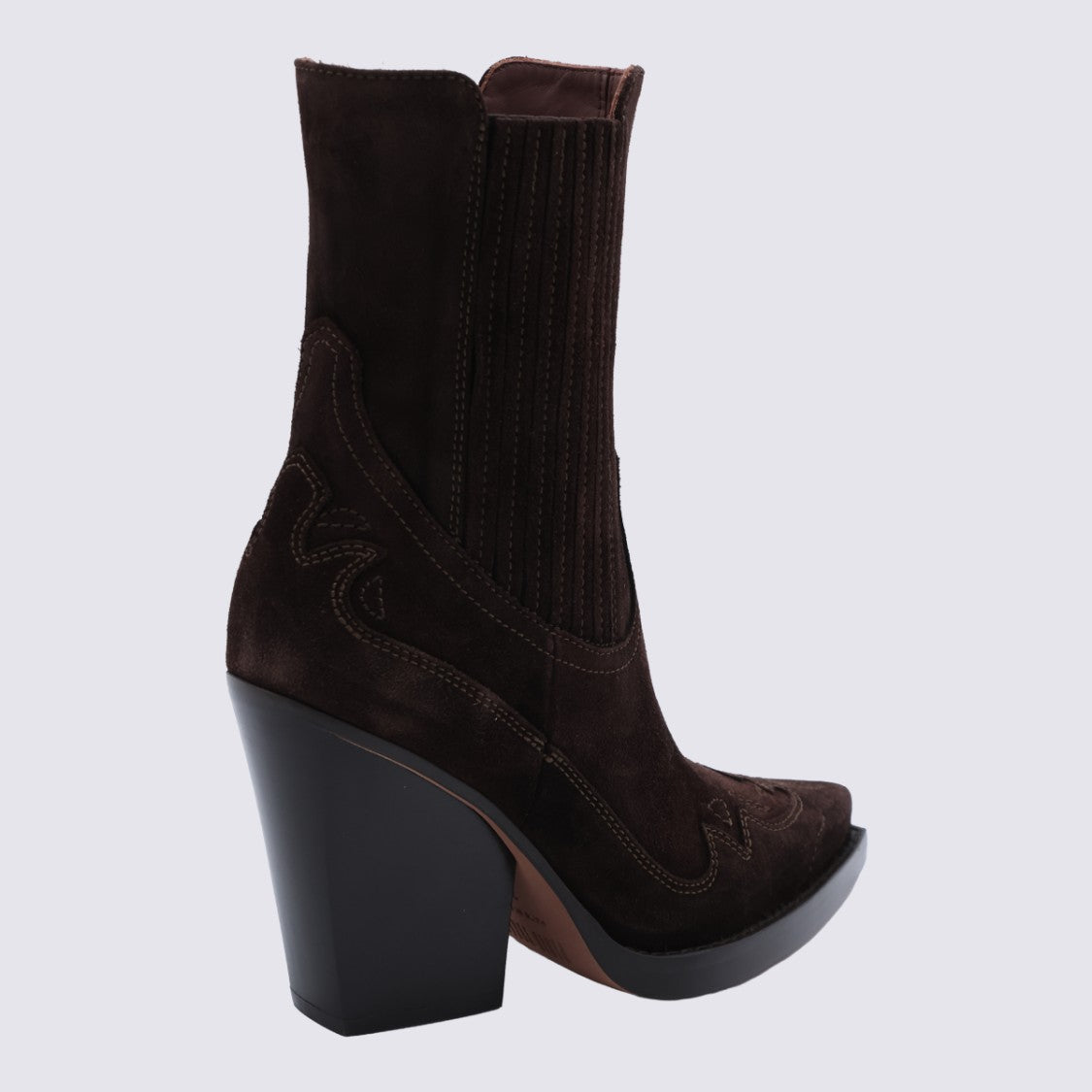 Paris Texas Pointed Toe Chunky Heel Boots With Decorative Stitching