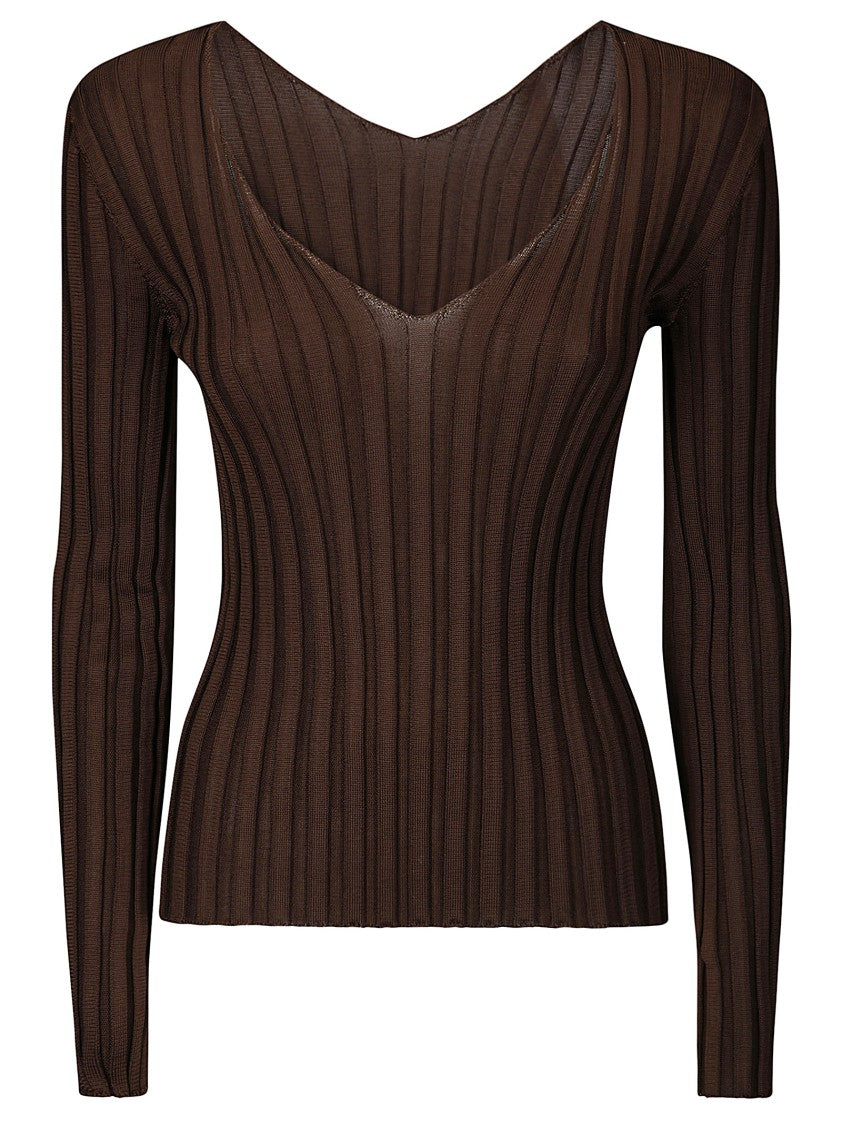 Lussi Ribbed Silk Long-Sleeved Sweater
