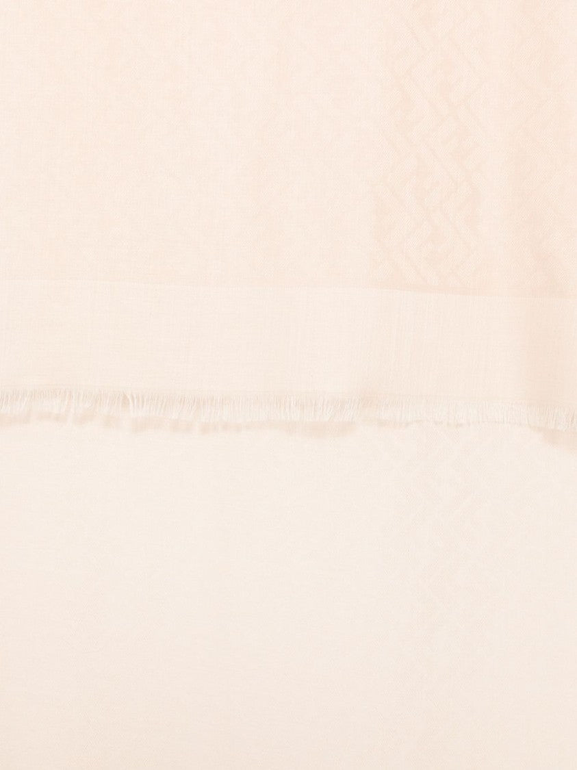 Fendi Jacquard Motif Pink Scarf With Fringed Edges