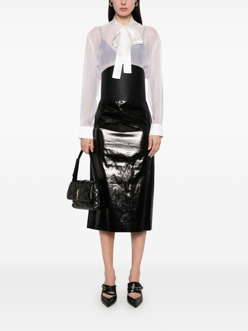 Dolce & Gabbana Sheer Silk Chiffon Bow Tie Blouse