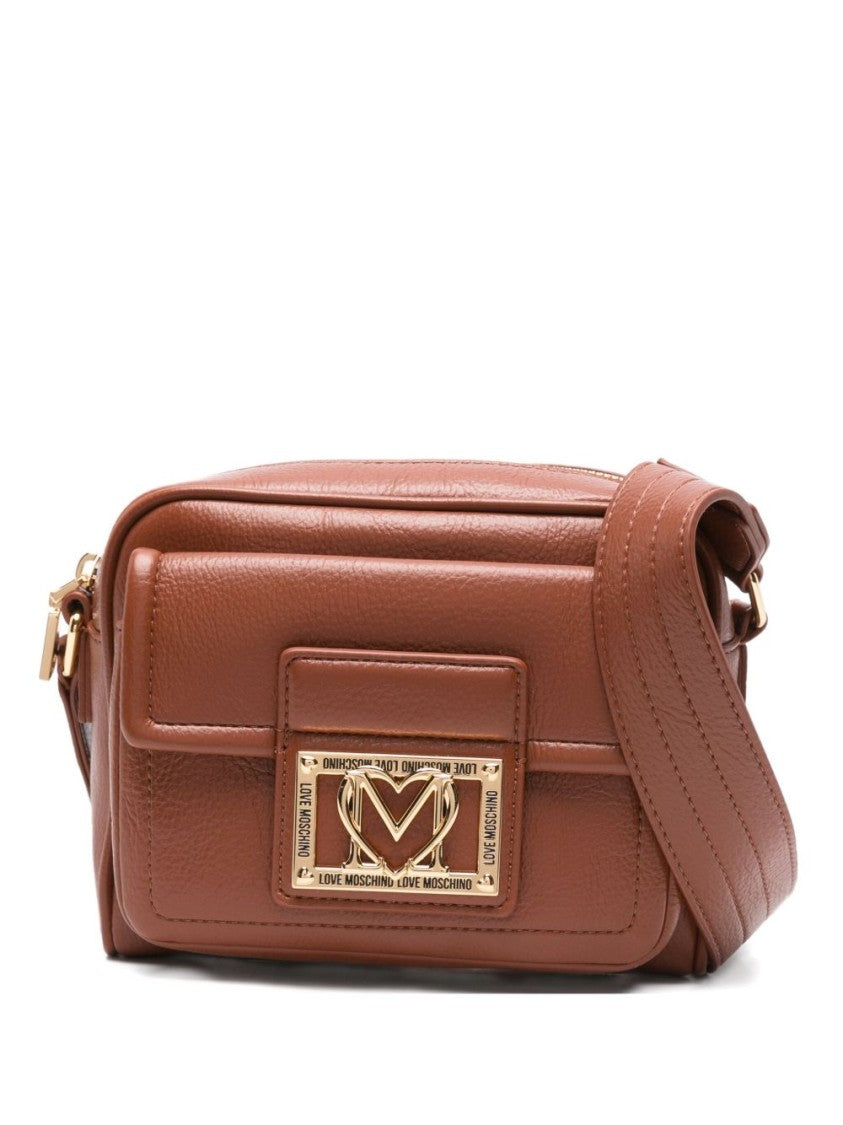 Love Moschino Structured Brown Polyurethane Shoulder Bag