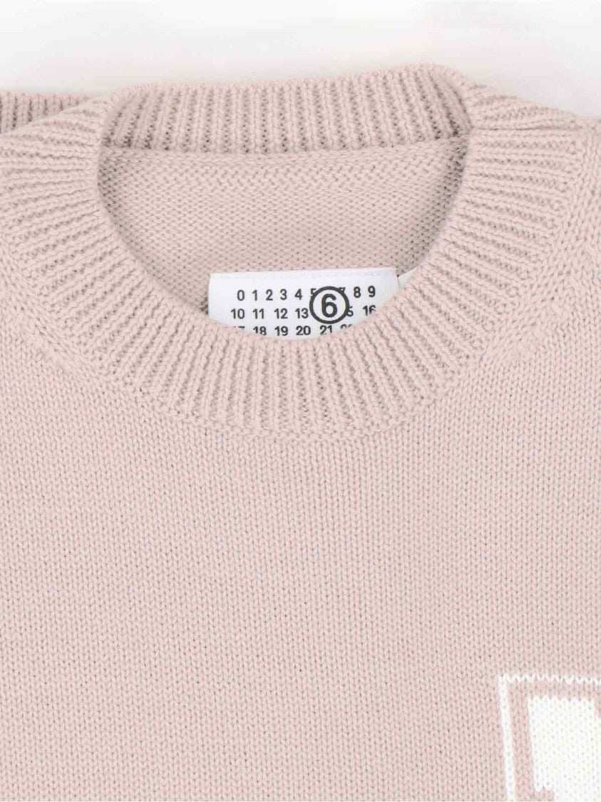 Mm6 By Maison Margiela Textured Knit Sweater With Ribbed Trim – Neutral