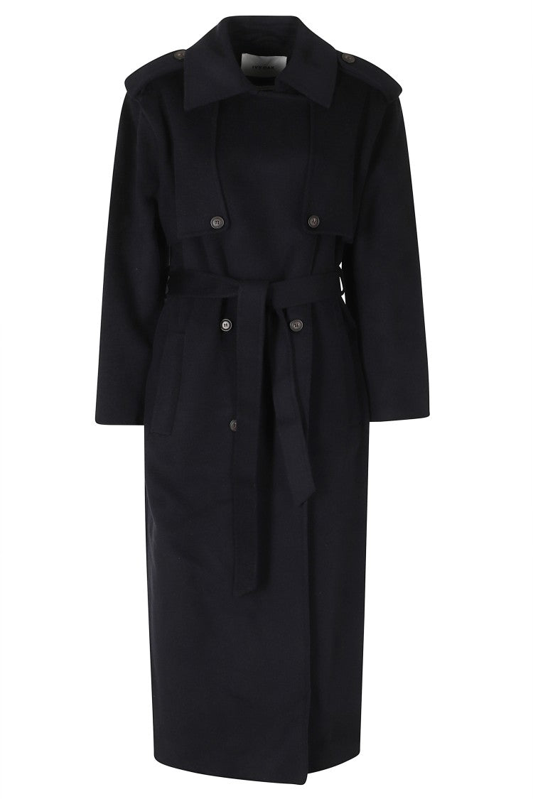 Ivy & Oak Blue Cape Detail Ankle-Length Wool Coat