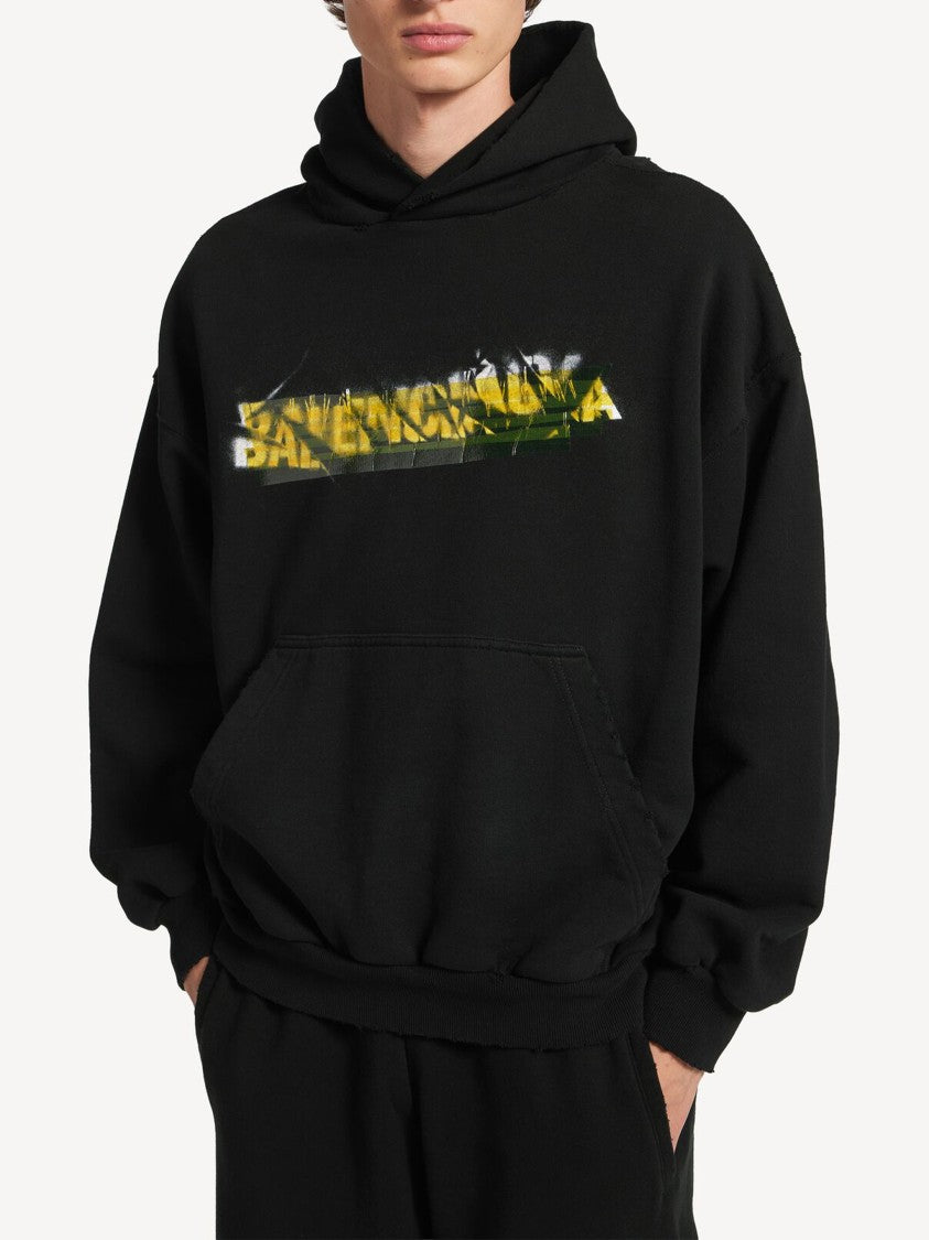 Balenciaga Black Medium Fit Graphic Cotton Hoodie