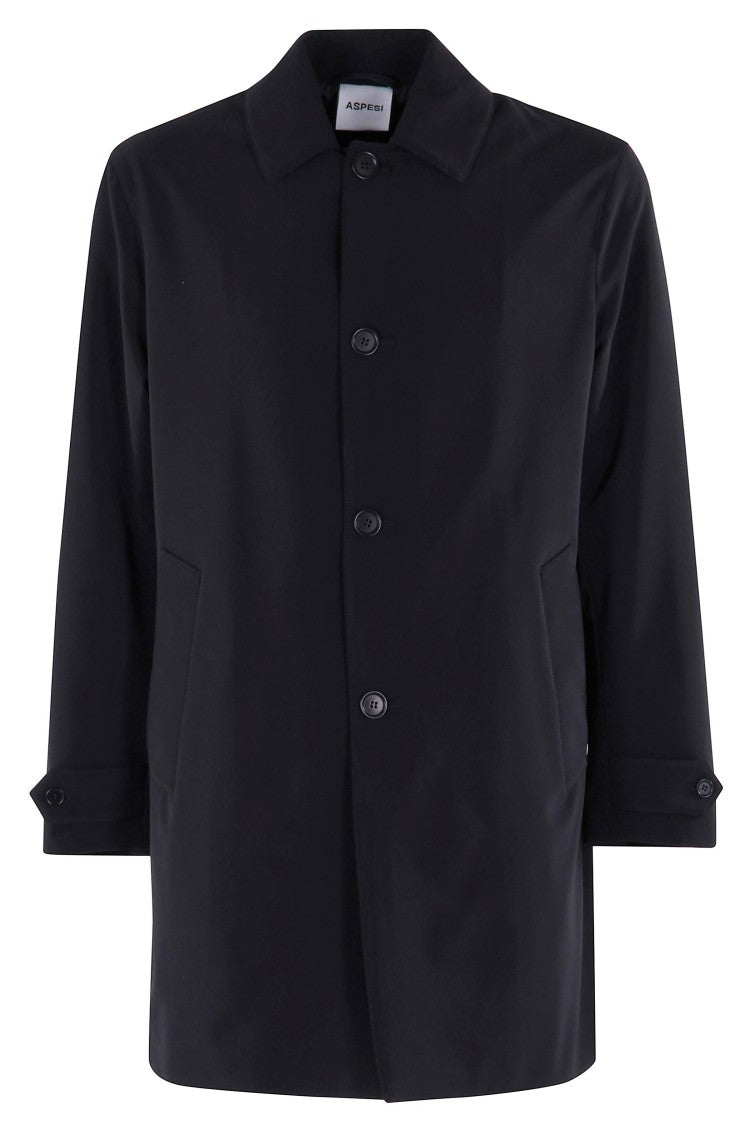 Aspesi Quilted Navy Raincoat With Buttoned Details