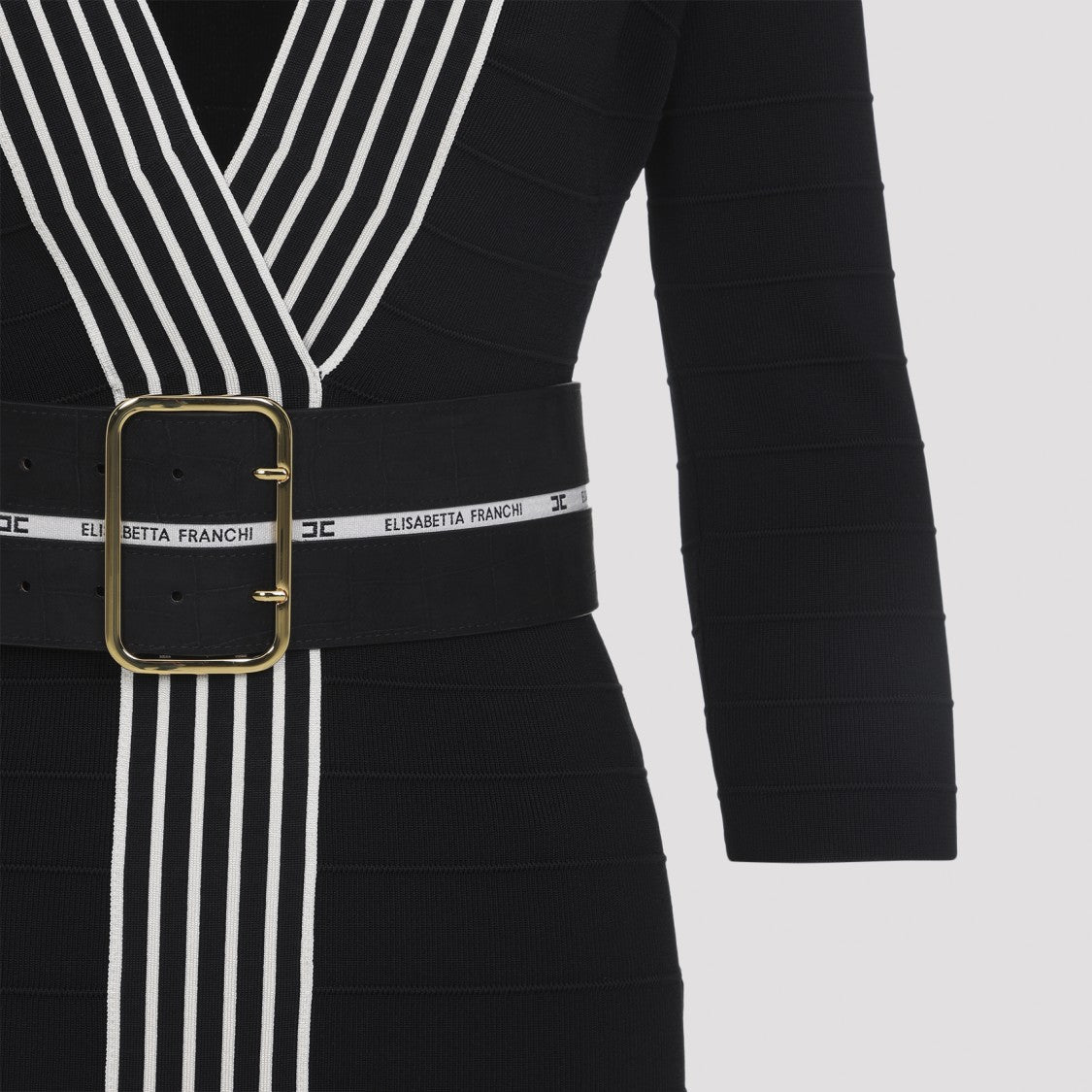 Elisabetta Franchi Black Knitted Dress With Belt