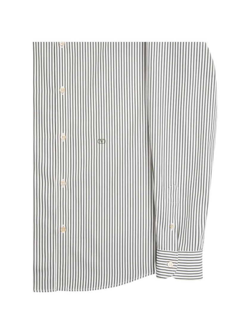 Valentino Garavani White Vlogo Striped Cotton Poplin Shirt
