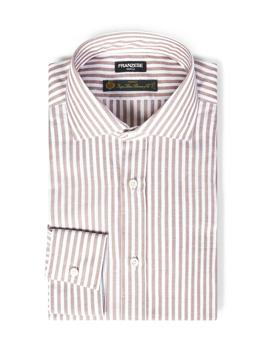 Franzese Collection Striped Beige Shirt With Tailored Fit