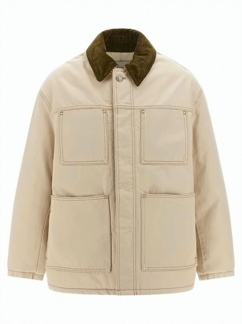 Ami Paris Boxy Padded Worker Jacket With Corduroy Collar