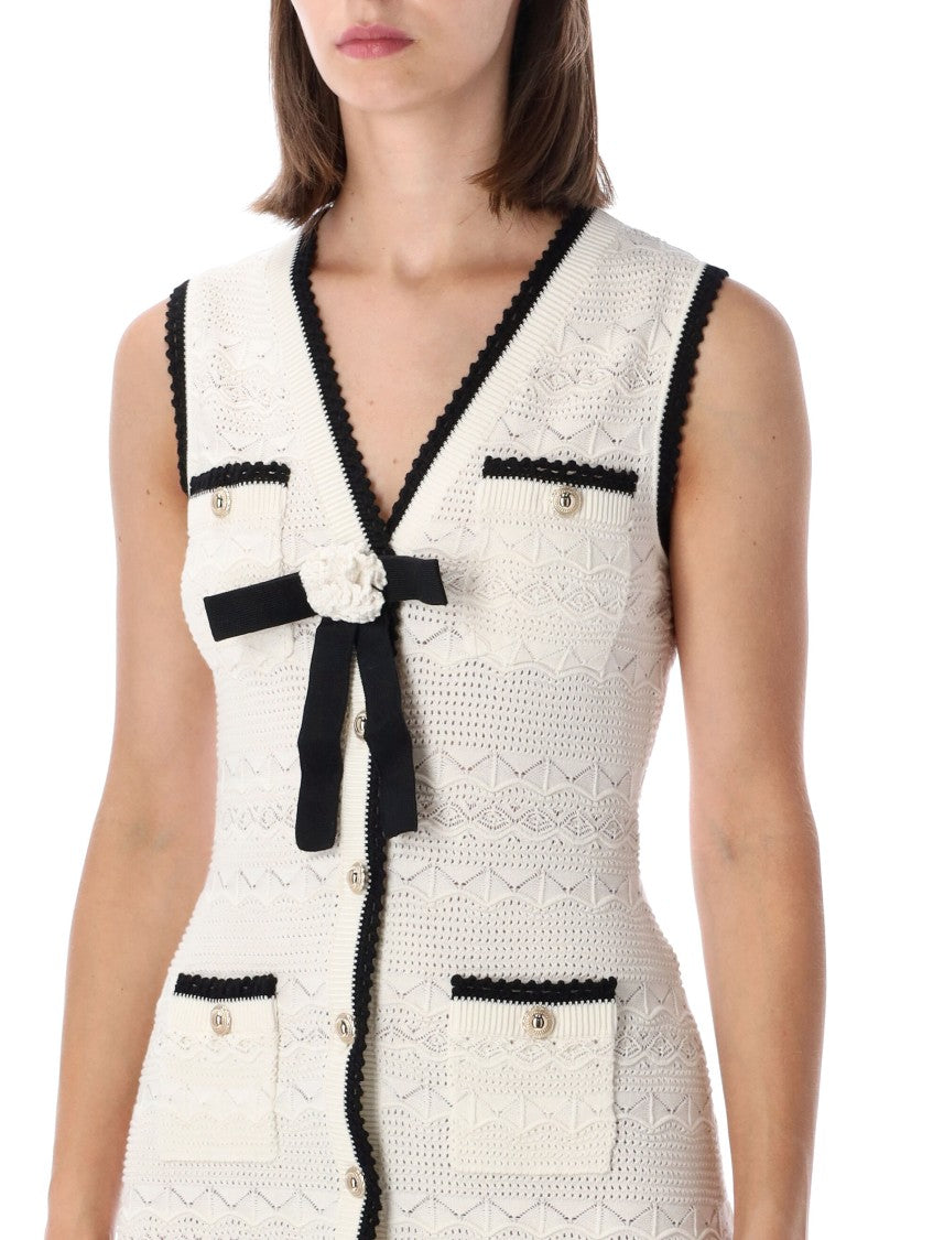 Self-Portrait White Pointelle Knit Mini Dress
