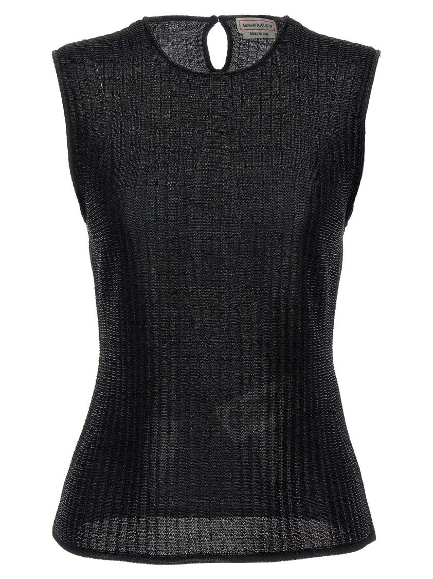 Mcqueen Sleeveless Armor-Effect Top With Modern Aesthetic And Keyhole Detail