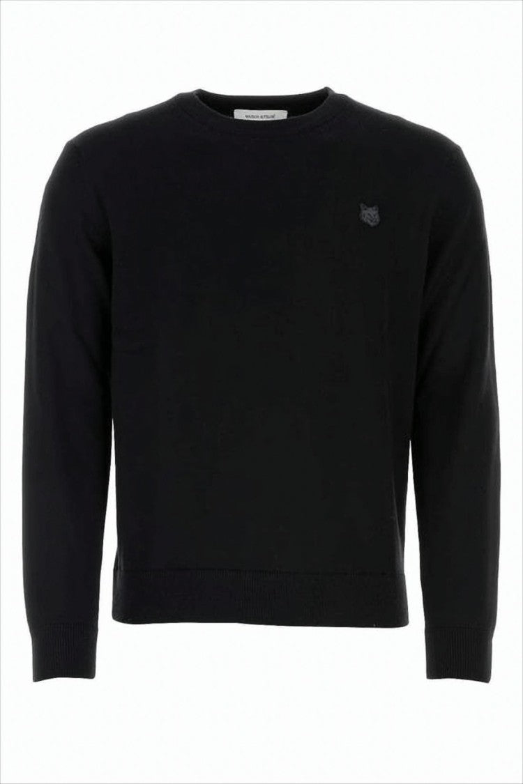 Maison Kitsuné Minimalist Black Crew Neck Sweater With Embroidered Logo