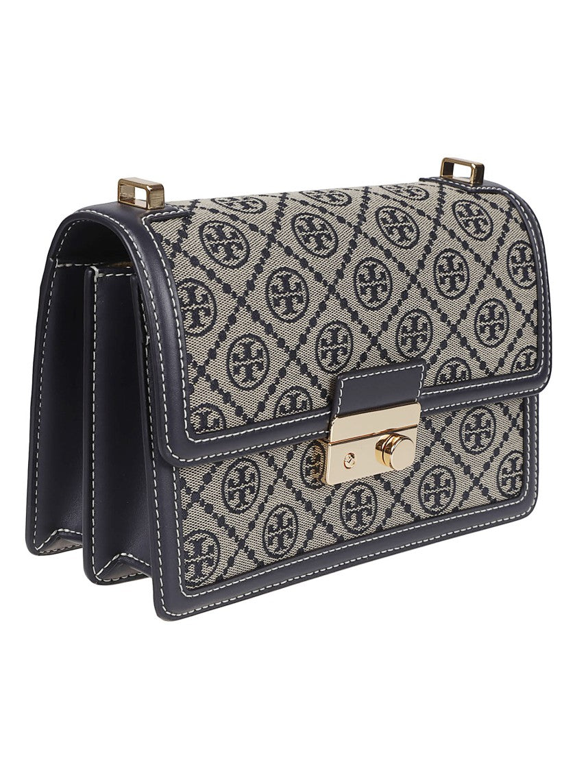 Tory Burch Rectangular Grey Patterned Bag With Gold Turn-Lock Closure