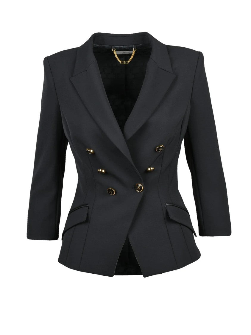 Elisabetta Franchi Black Tailored Stretch Polyester-Blend Fitted Jacket