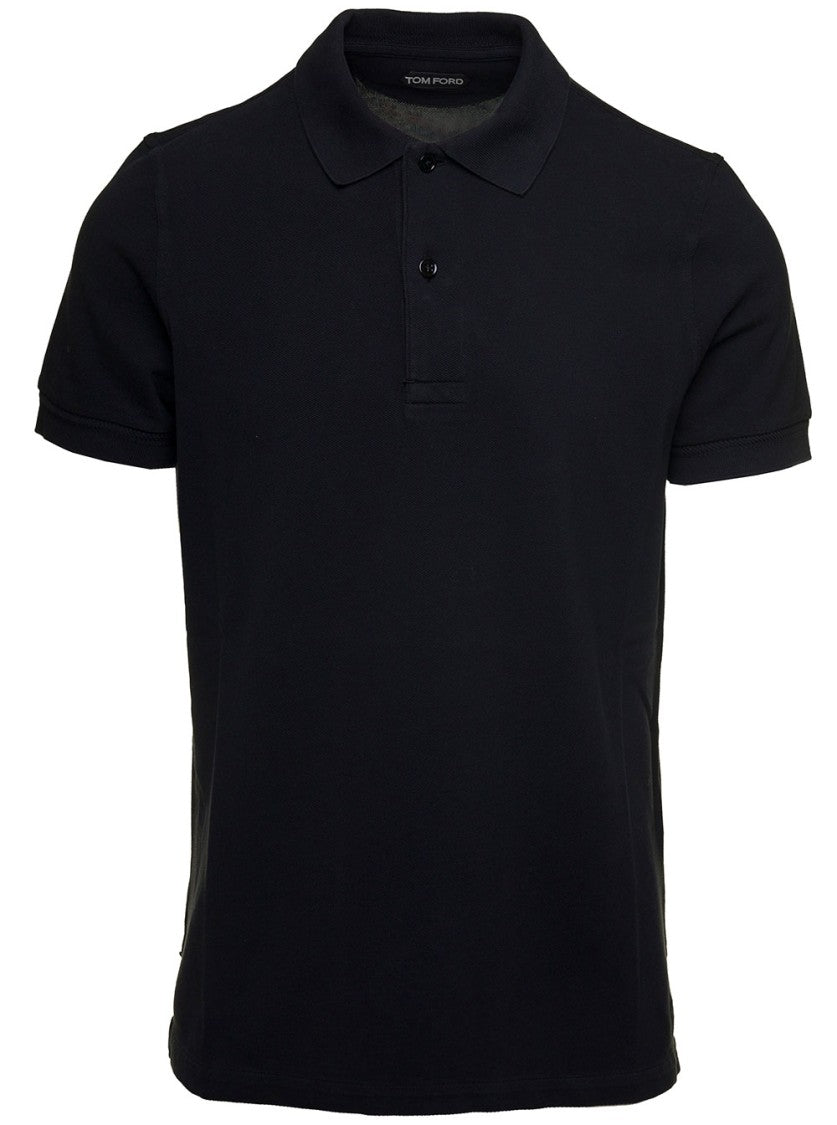 Tom Ford Black Short-Sleeves Polo In Cotton Piquet Jersey
