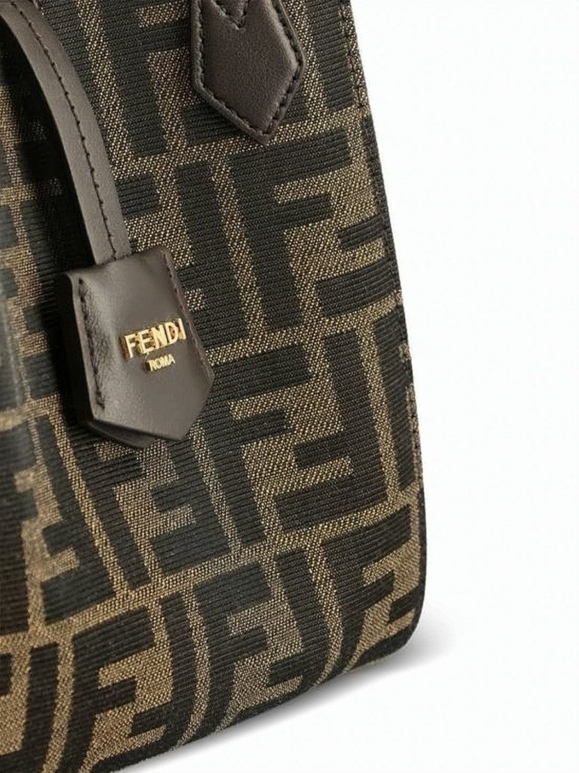 Fendi Trapezoidal Shoulder Bag With Monogram Pattern And Leather Accents