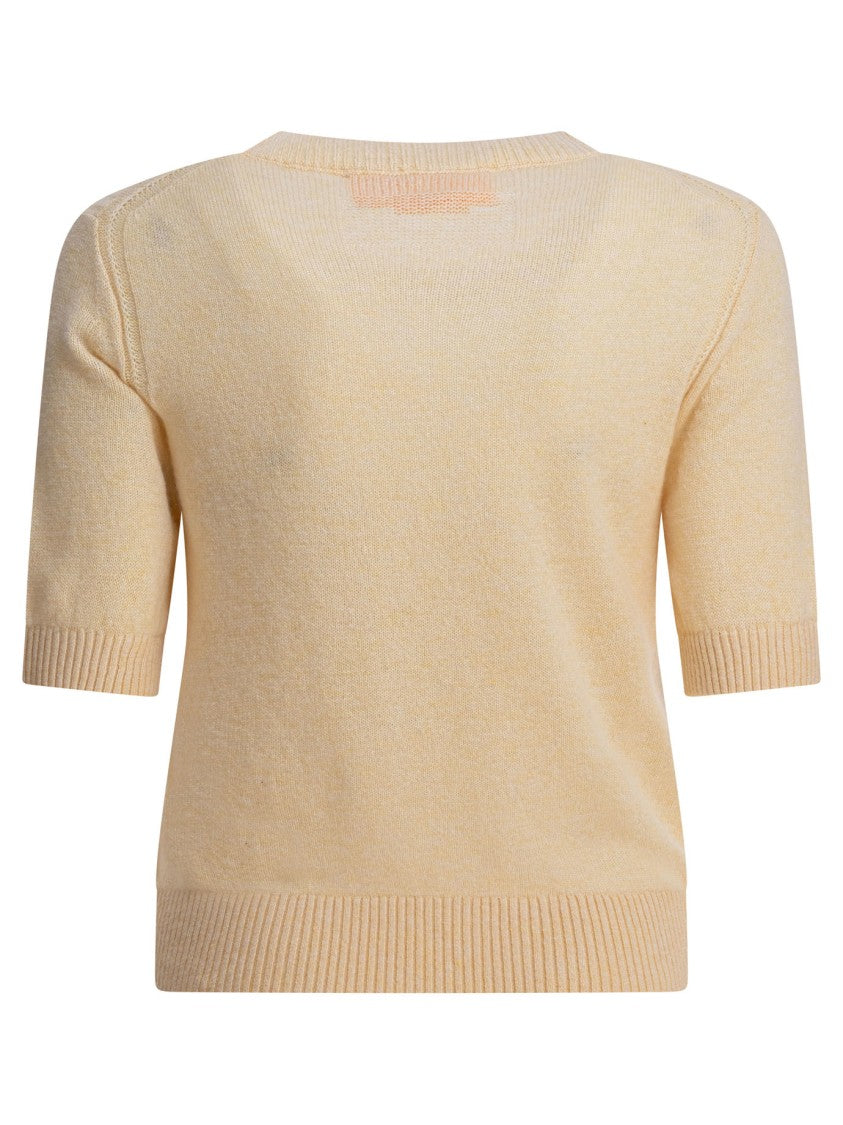 Guest In Residence Cashmere Yellow Sweater Tee With Ribbed Details