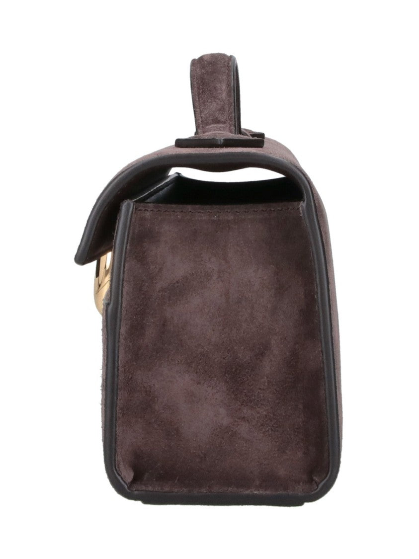 Savette Brown Symmetry Slim Metallic-Clasp Suede Pouch