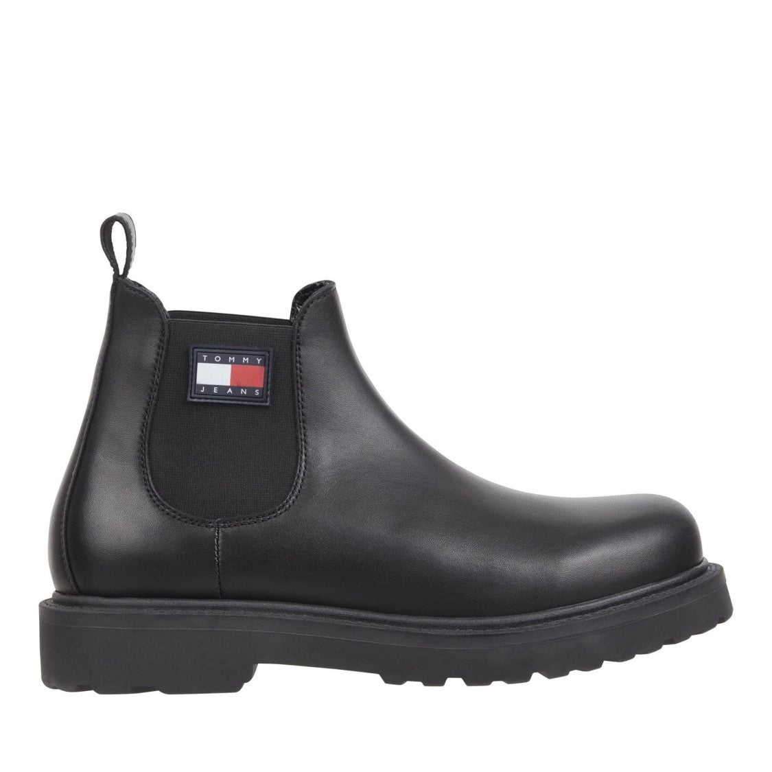 Tommy Jeans Black Elastic Side Panel Leather Boots