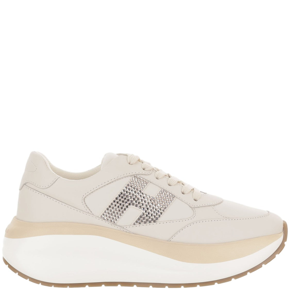Hogan White Maxi I Active Rhinestone Logo Leather Sneakers