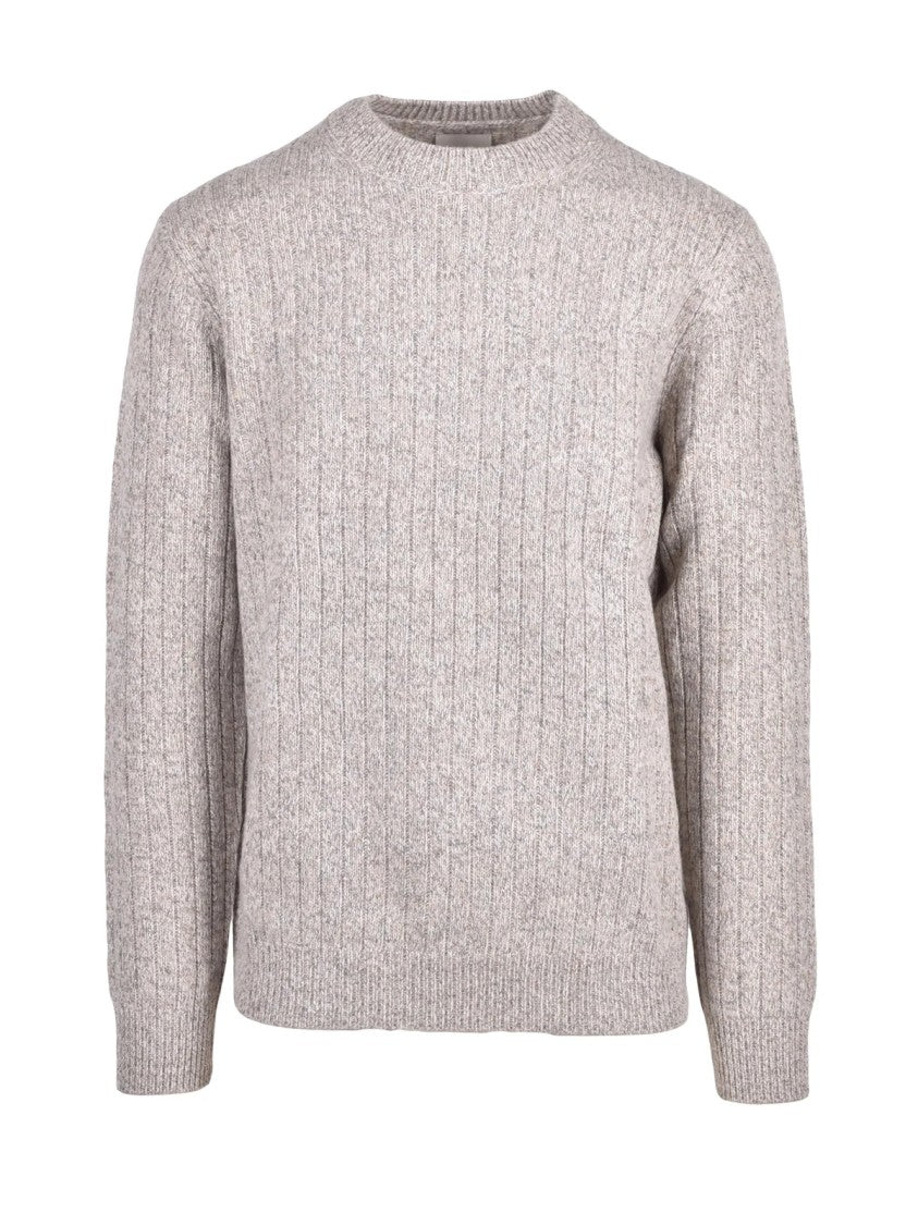 At.P.Co Ribbed Knit Crewneck Sweater In Beige And Grey