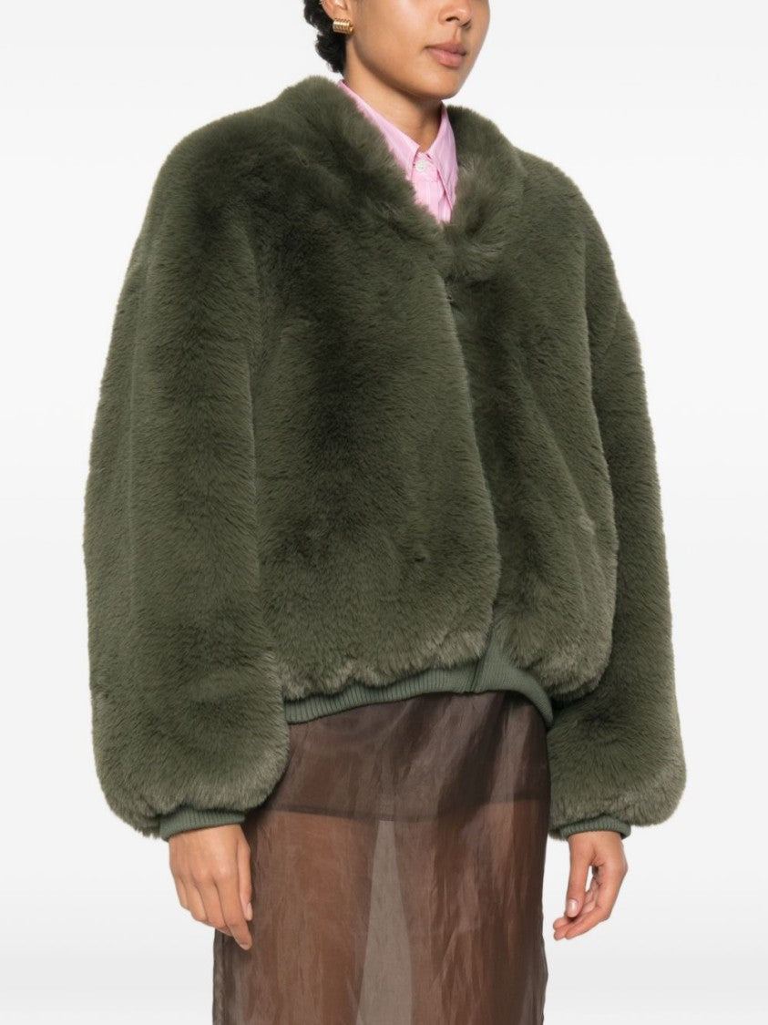 The Frankie Shop Cropped Plush Jacket With Faux Fur Texture And Ribbed Detailing