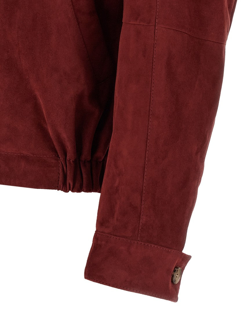 Brunello Cucinelli Unlined Burgundy Suede Jacket With Adjustable Cuffs