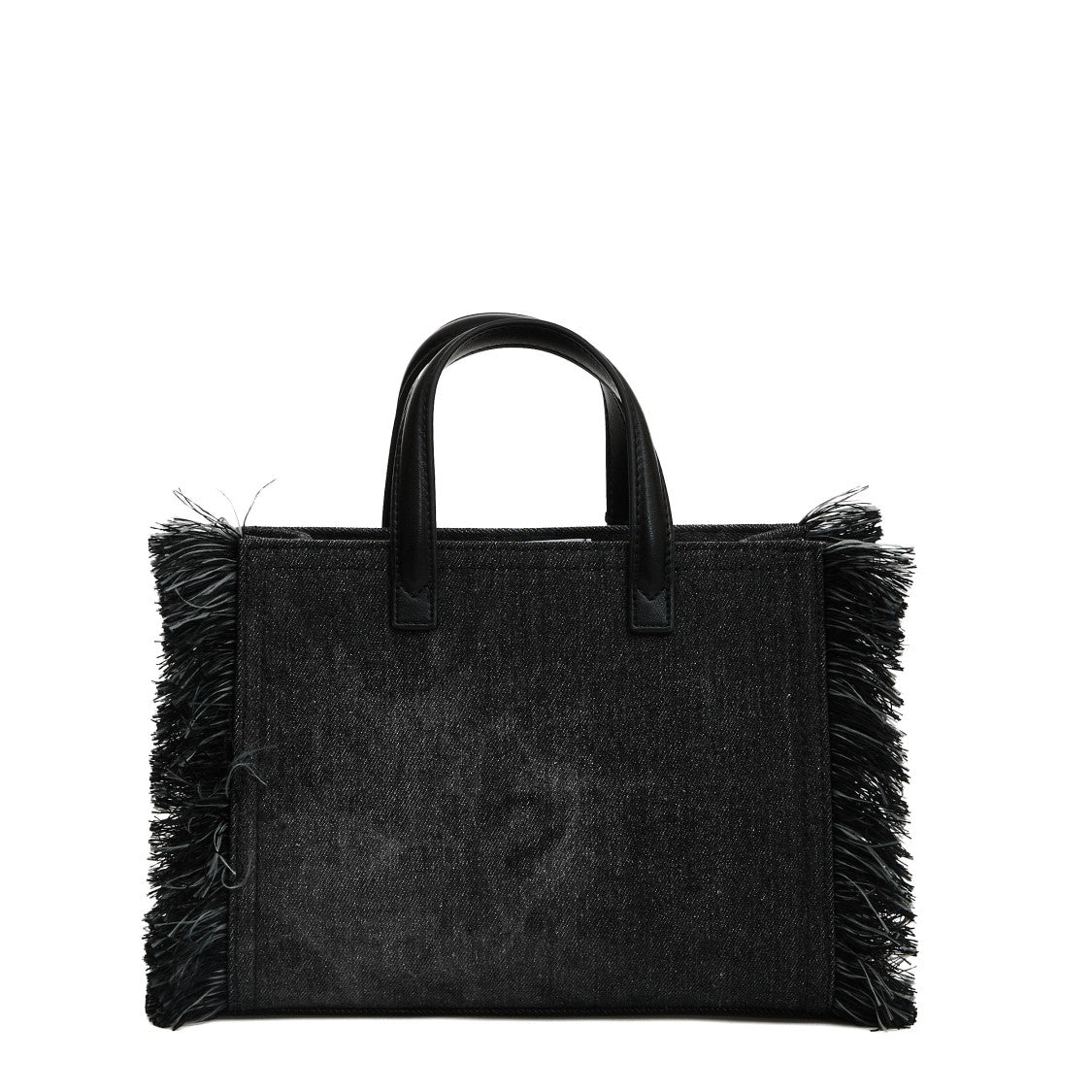 Rue Madame Textured Denim Mini Tote With Fringes