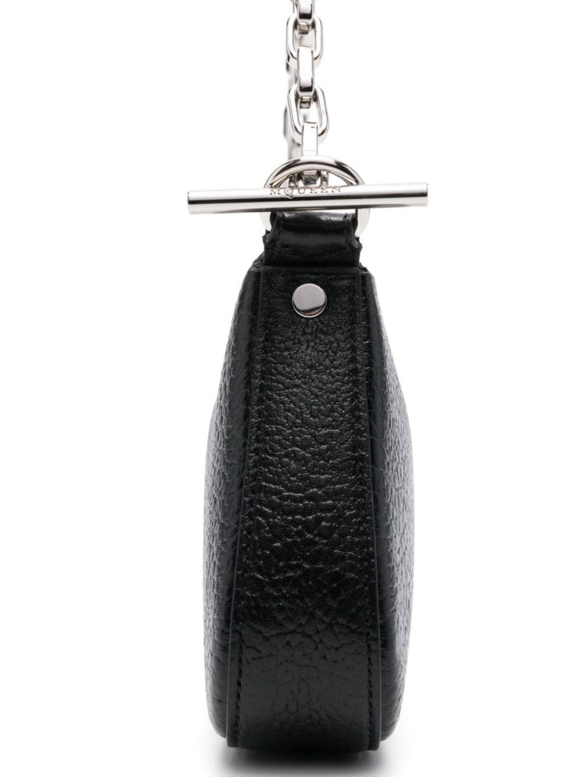 Alexander Mcqueen Textured Black Shoulder Bag With Chain Strap