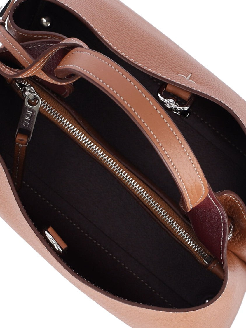 Tod's Structured Brown Hammered Calf Leather Shoulder Bag