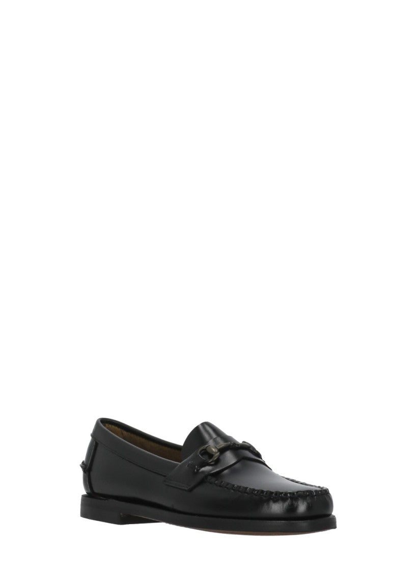 Sebago Black Glossy Patent Leather Horsebit Loafers
