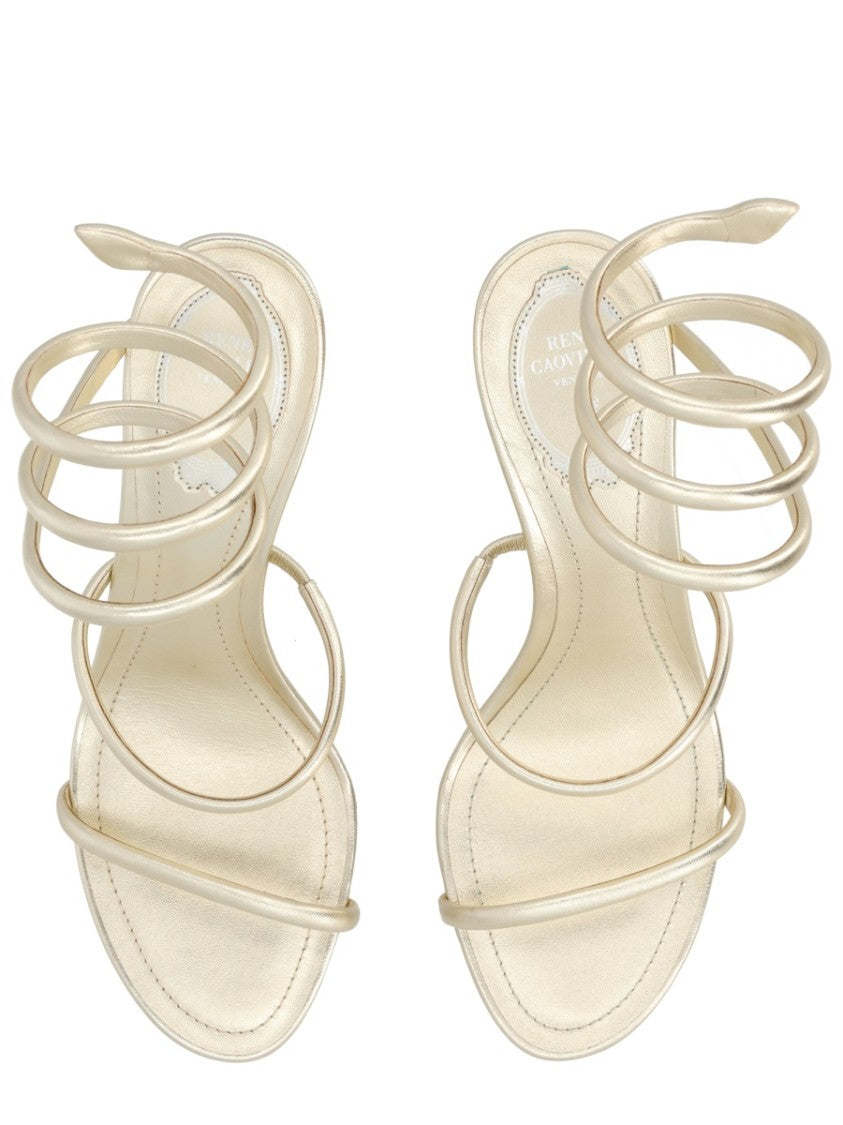 René Caovilla Spiral Ankle Strap Gold Sandals
