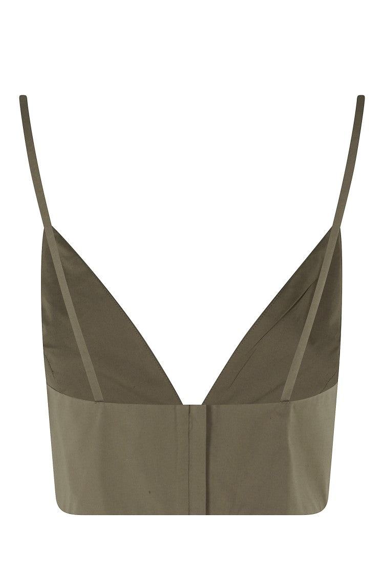 Federica Tosi Military Green Crop V-Neck Zippered Cotton Tank Top
