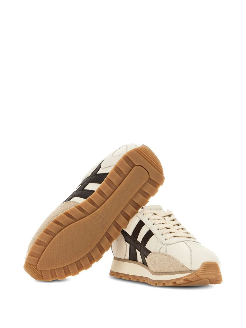 Hogan Beige Vitello Leather Sneakers With Contrasting Accents
