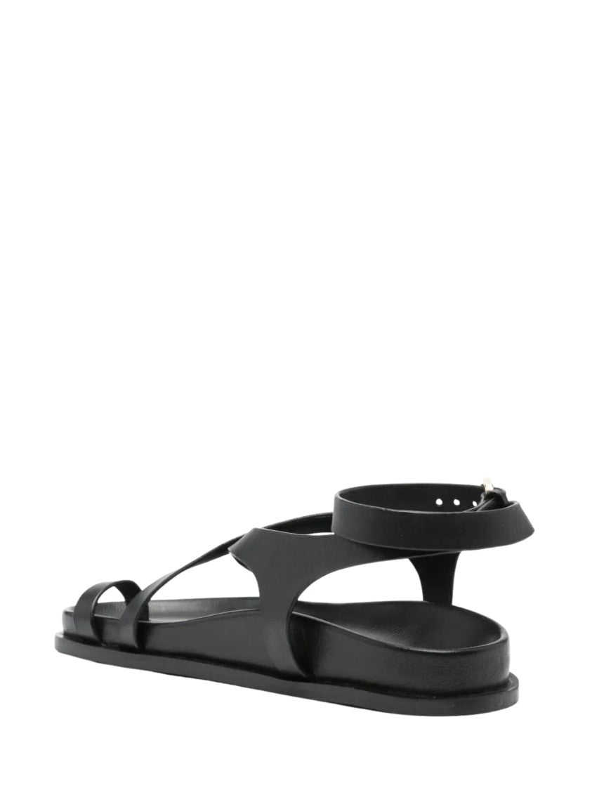 A.Emery Black Crossover Straps Leather Sandals