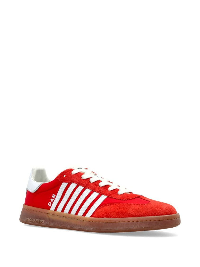 Dsquared2 Red Leather Striped Detail Lace Sneakers