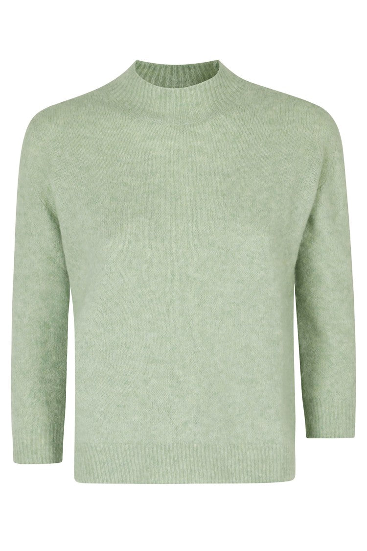 Roberto Collina Sage-Green Three-Quarter Sleeve Cashmere-Blend Turtleneck