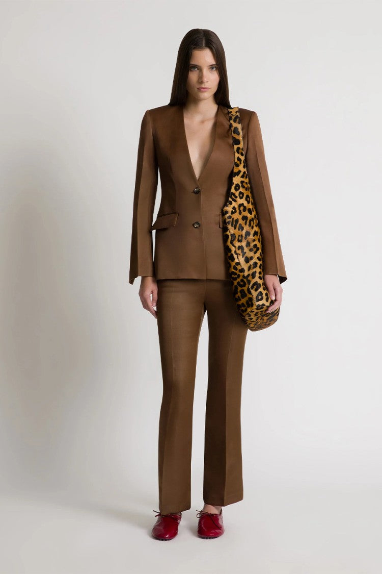 Alberta Ferretti Brown Cotton-Blend Straight-Leg Pants