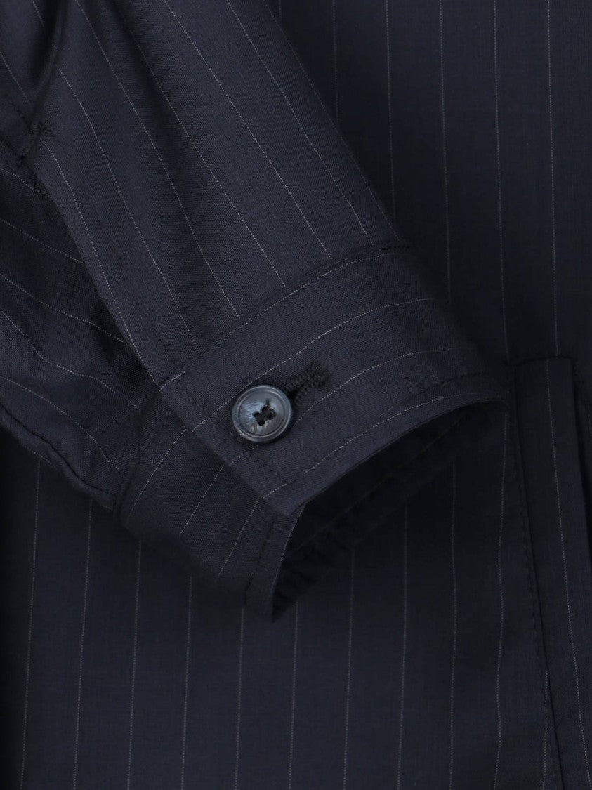 White Sand Pinstripe Virgin Wool Blend Jacket