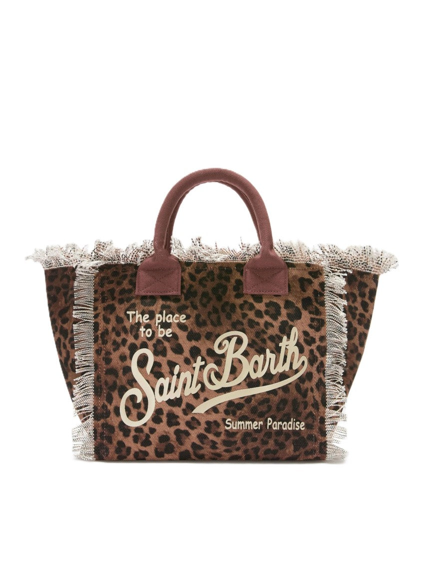 Mc2 Saint Barth Medium Leopard Print Tote Bag With Fringed Edges