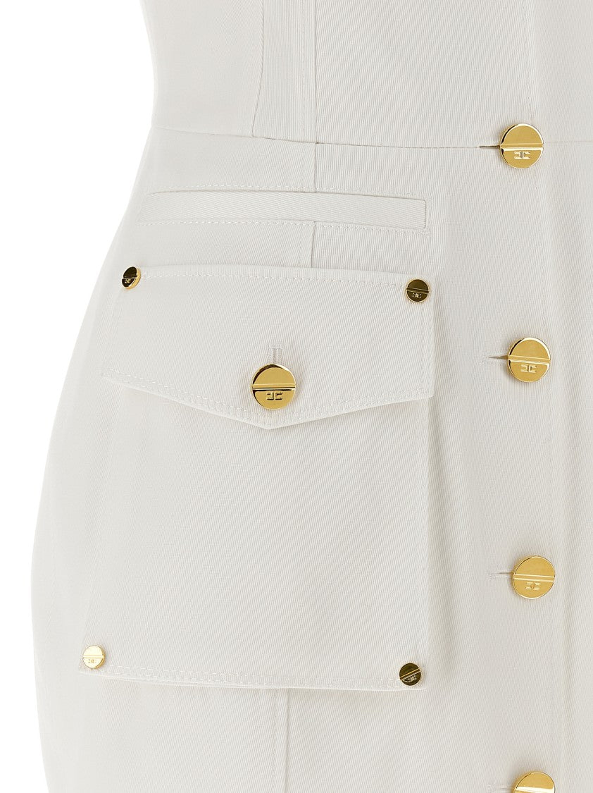 Elisabetta Franchi Double-Breasted Cotton Gabardine Mini Dress With Gold-Tone Accents