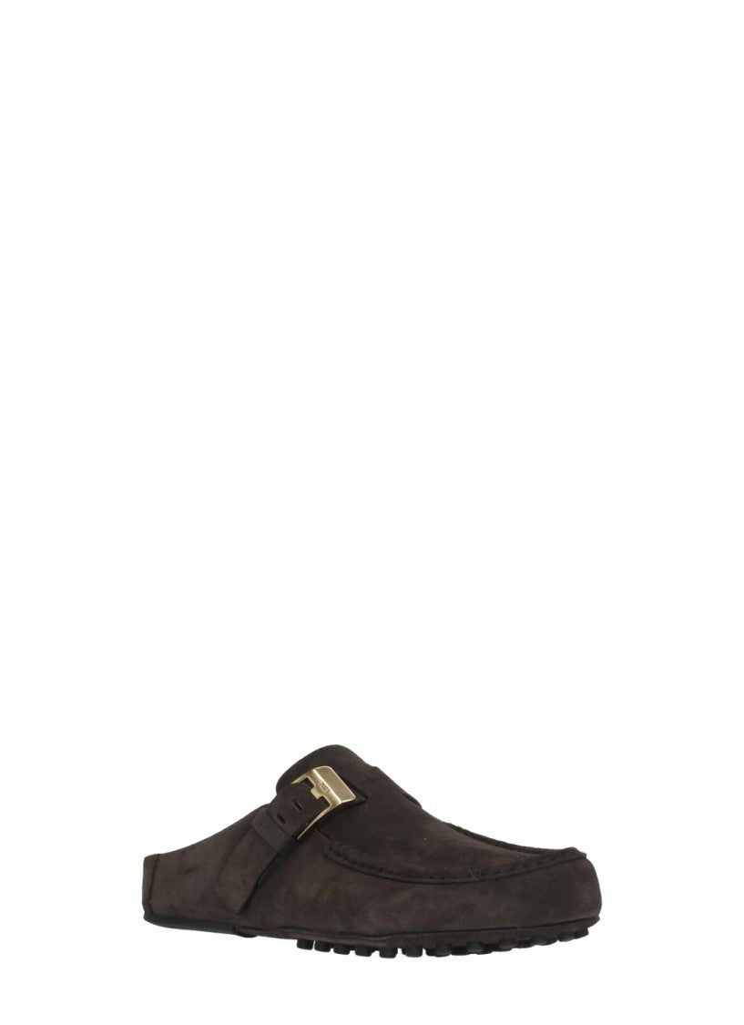 Tod's Brown Strap Buckle Suede Loafers